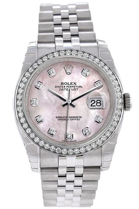 rolex ladies datejust diamond bezel mother of pearl